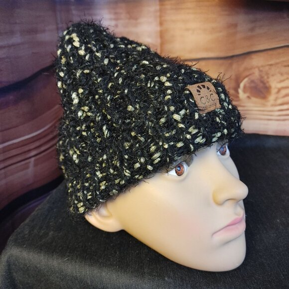 C&C Women's Black/Beige Knit Wool Beanie Hat OS - Picture 1 of 2